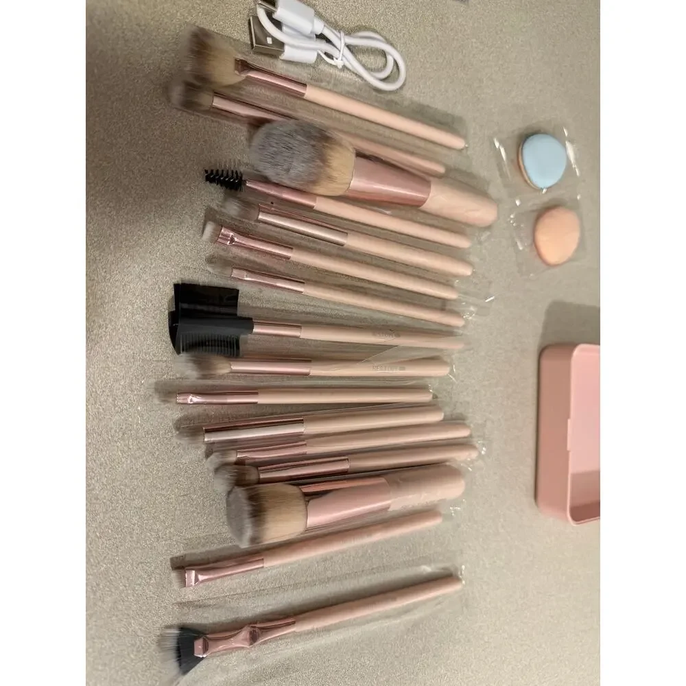 BESTOPE Pro Travel Makeup Brush Set Rose Gold with Mirror Case Sponges USB